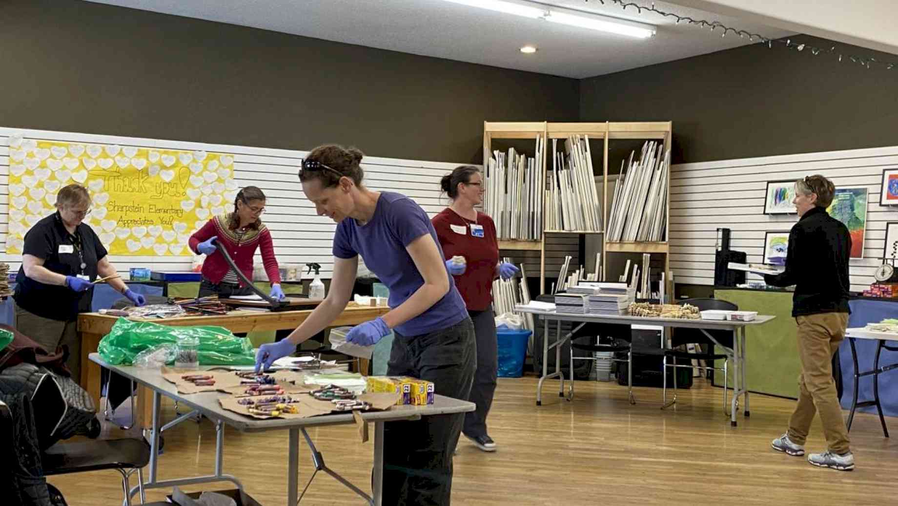 Volunteers part of the Providence St. Mary Foundation, led by UF Center for Arts in Medicine graduate student, Augusta Sparks Farnum, put together art kits to distribute to patients in isolation in shelter, homes and hospitals across Walla Walla County, WA. Image source: Courtesy of Providence St. Mary Foundation.