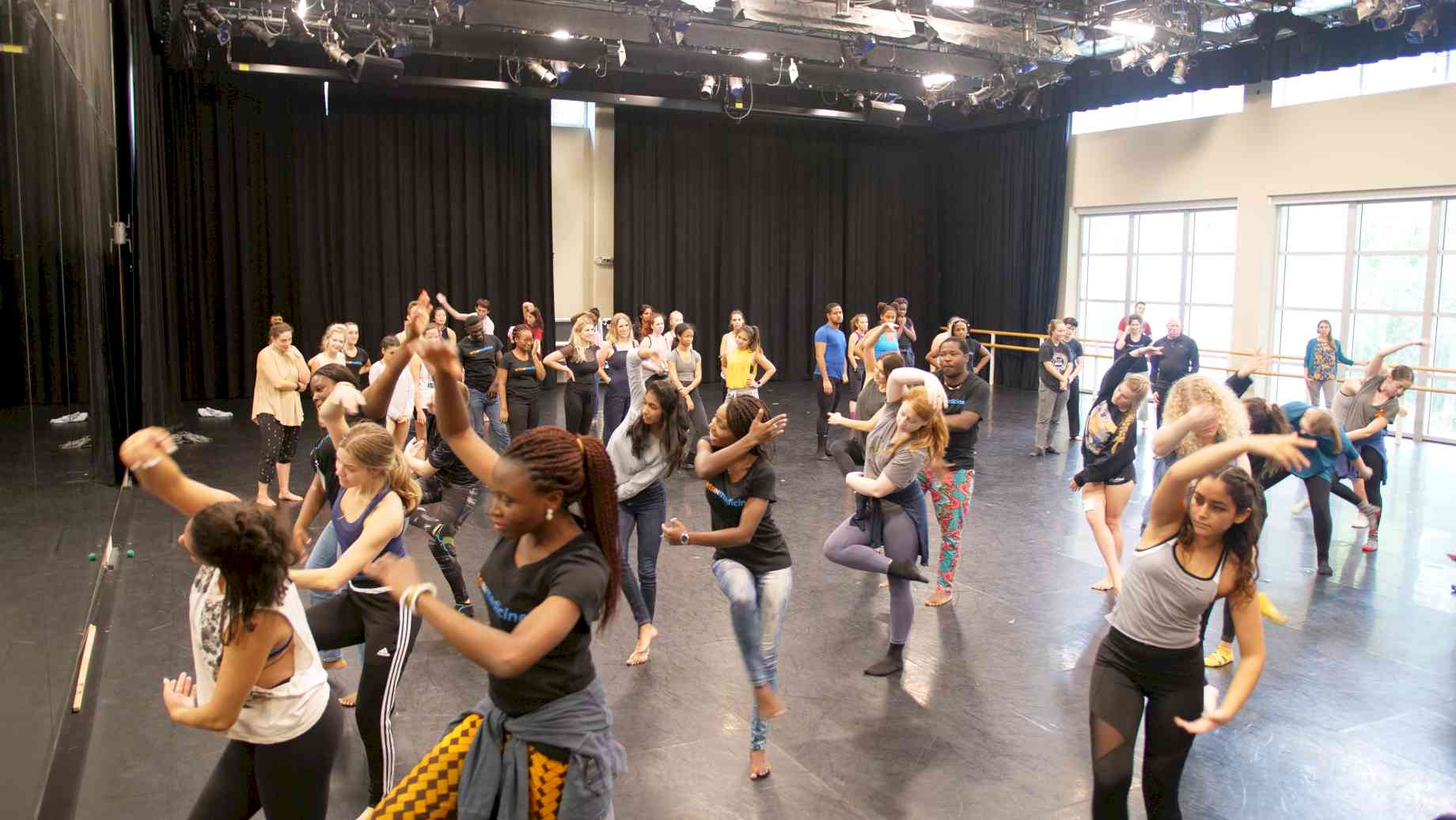 Some participants work with dancers from the UF school of theatre + dance while some choose to observe.