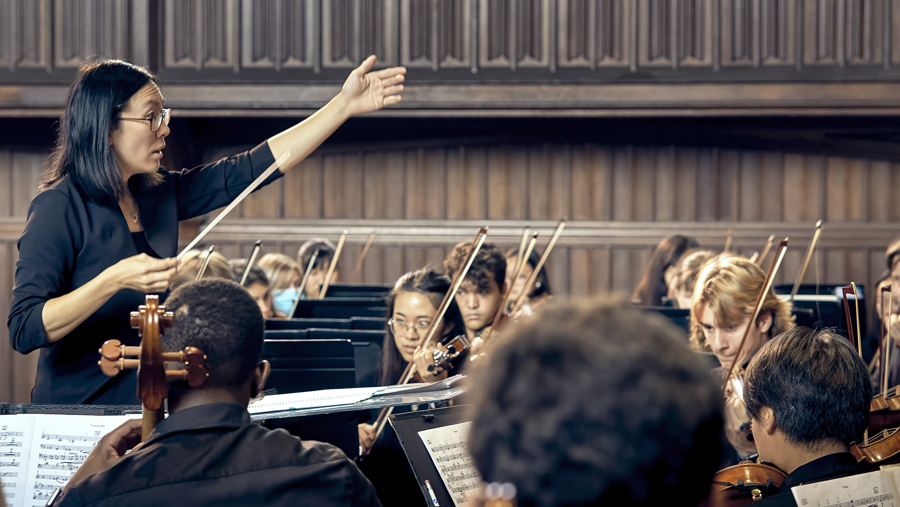 Conductor Tiffany Lu during UF Symphony Orchestra rehearsal. Photo by Jane Kozhnikova